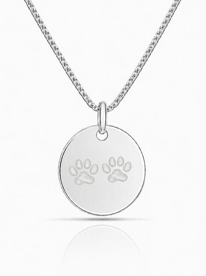 Personalized Men's Necklace Pendant Engraving Paw Print Nose Print Round 22 mm 925 Rhodium-Plated Silver