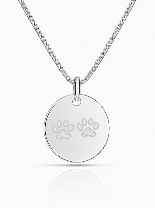 Personalized Men's Necklace Pendant Engraving Paw Print Nose Print Round 22 mm 925 Rhodium-Plated Silver