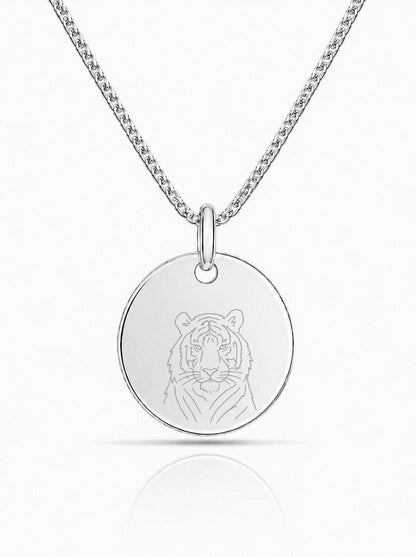 Personalized Men's Necklace Round 22mm Engraved Picture or Graphic 925 Sterling Silver Rhodium Plated