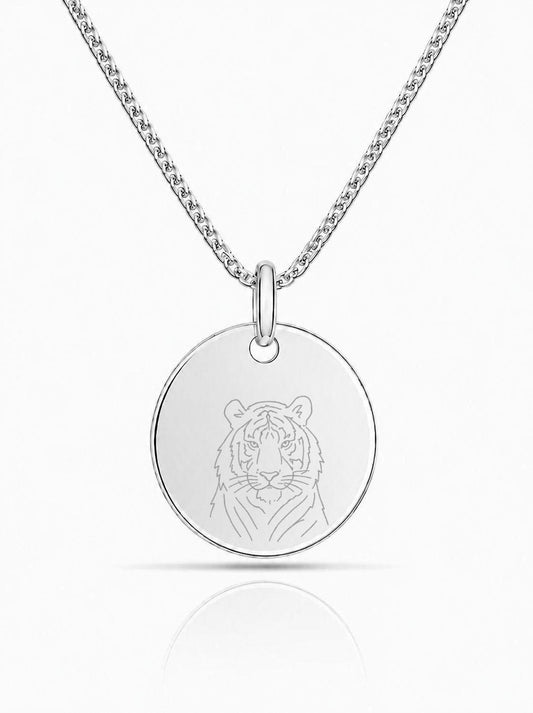 Personalized Men's Necklace Round 22mm Engraved Picture or Graphic 925 Sterling Silver Rhodium Plated