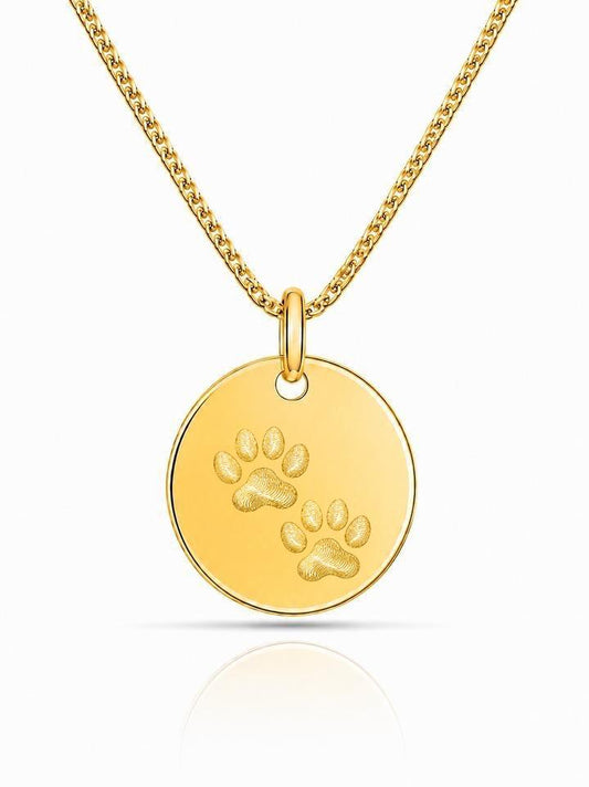 Personalized Men's Necklace Pendant Engraving Paw Print Nose Print Round 22 mm 925 Silver 18K Gold Plated