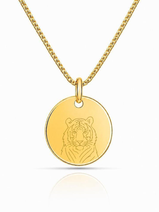 Personalized Men's Necklace Pendant Engraving Photo Graphic Round 22 mm 925 Silver 18K Gold Plated