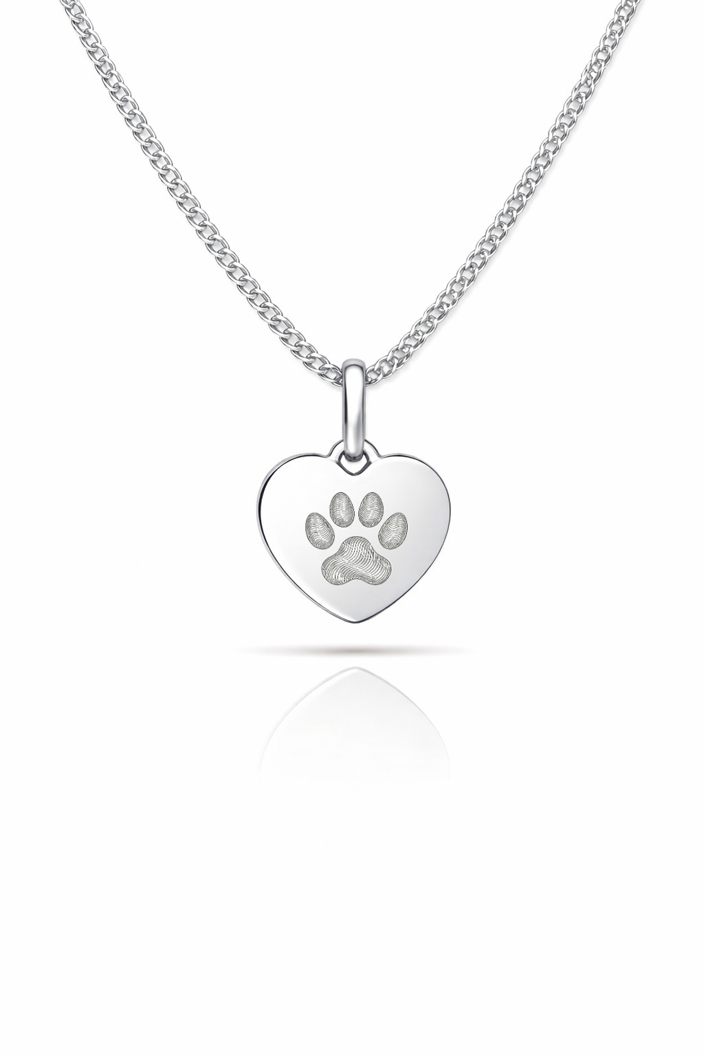 Heart Pendant Engraving Paw Print Nose Print Personalized Engraved Necklace 925 Silver Rhodium Plated