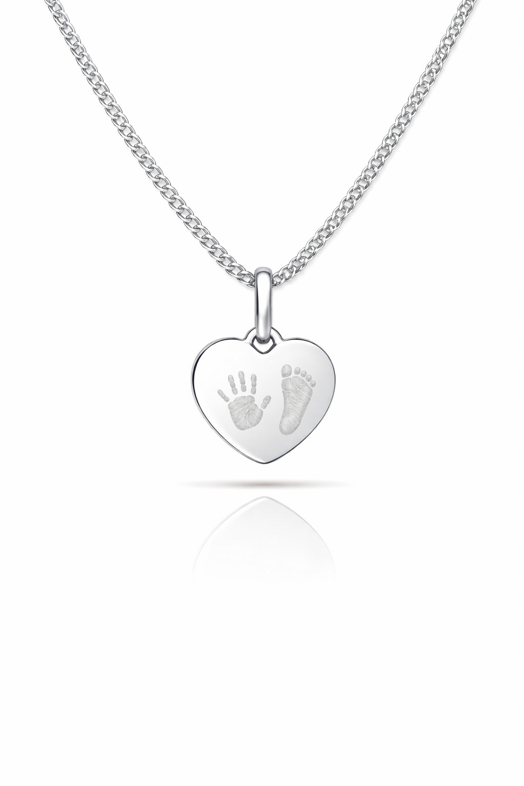 Personalized Heart Necklace Pendant Engraving Handprint Footprint 925 Silver Rhodium Plated