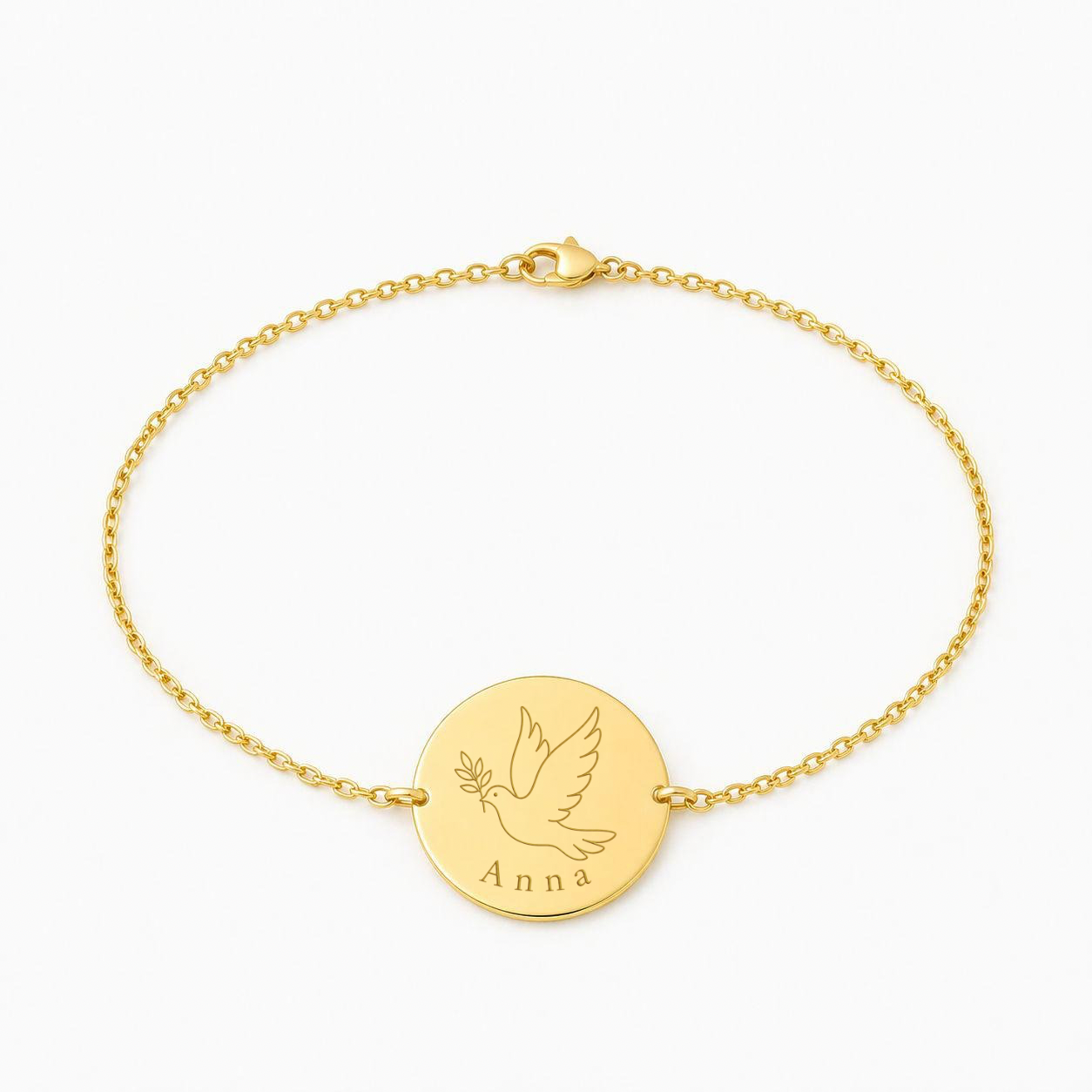 Personalized Communion Bracelet round pendant 17 mm made of 925 silver 18K gold-plated
