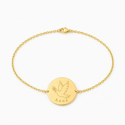 Personalized Communion Bracelet round pendant 17 mm made of 925 silver 18K gold-plated