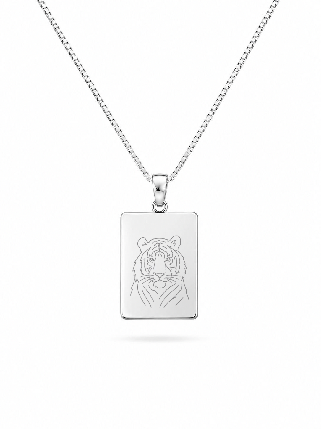 Men's Photo Engraving Necklace Rectangle Pendant 19x14 mm Rhodium-Plated