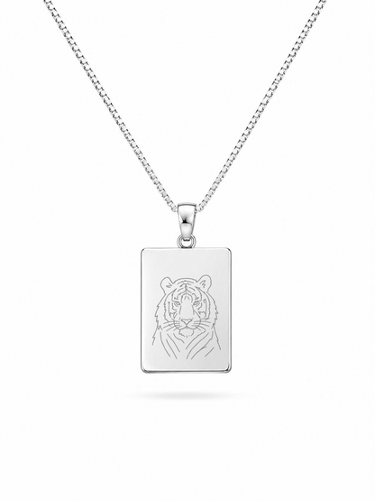 Men's Photo Engraving Necklace Rectangle Pendant 19x14 mm Rhodium-Plated