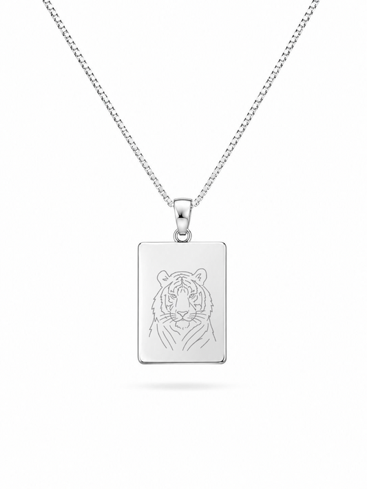 Men's Photo Engraving Necklace Rectangle Pendant 19x14 mm Rhodium-Plated