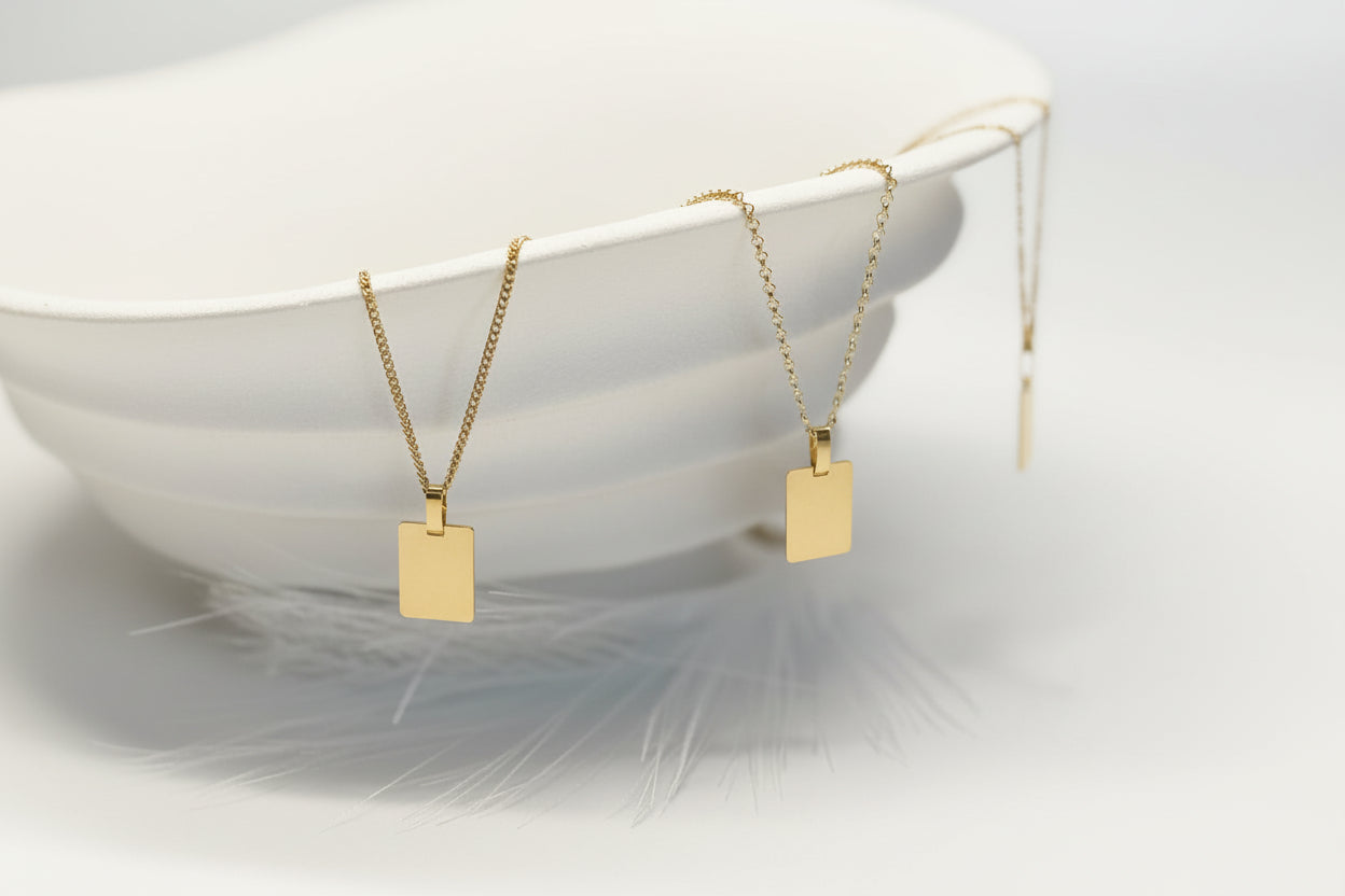 Personalized Necklace Rectangle Pendant Photos Graphics 925 Silver 18K Gold Plated 16x12 mm