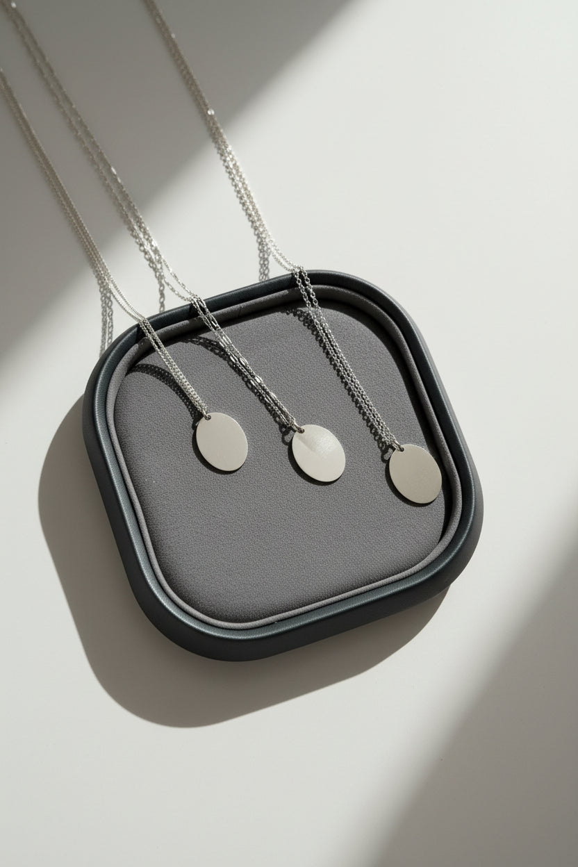 Engraved Necklace Men's Paw Print Nose Print Oval Pendant 925 Sterling Silver Rhodium Plated 18x24 mm