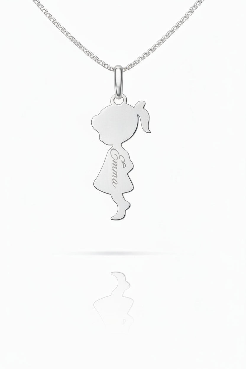 Personalized Girls Necklace Pendant Engraving 925 Silver Rhodium Plated