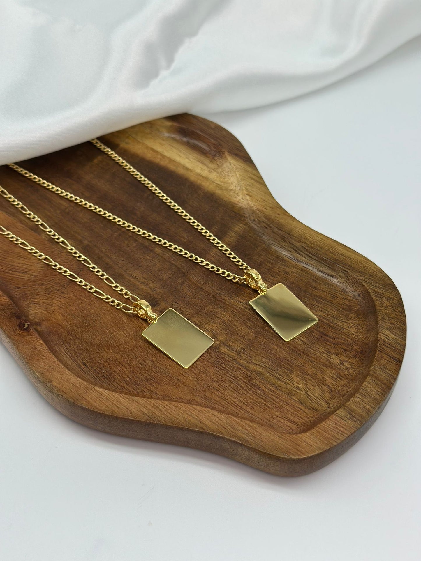 Handwriting Engraved Necklace Men's Rectangle Pendant 19x14 mm 18K Vermeil Gold Plated