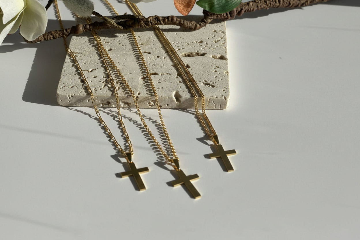 Personalized Cross Necklace Pendant Engraving 925 Silver 18K Gold Plated