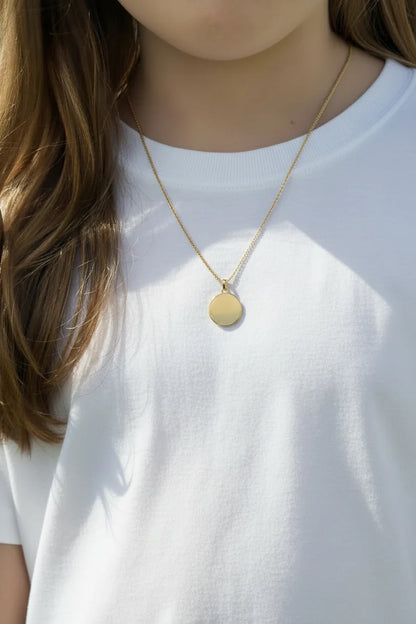 Personalized Engraved Necklace Birth Data Pendant Round 925 Silver 18K Vermeil Gold Plated 14 mm