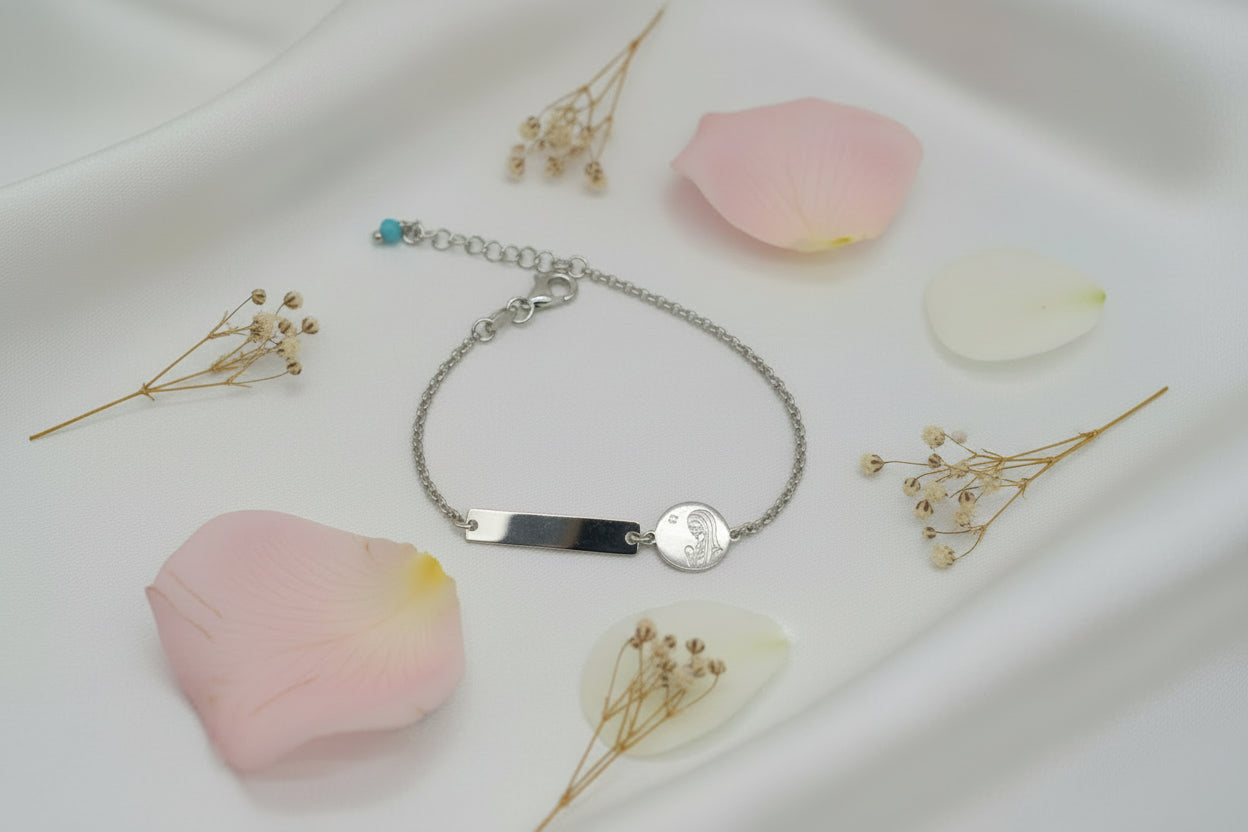 Personalized Children's Bracelet Madonna 925 Sterling Silver Rhodium Plated with Engraving Jewelry with Meaning