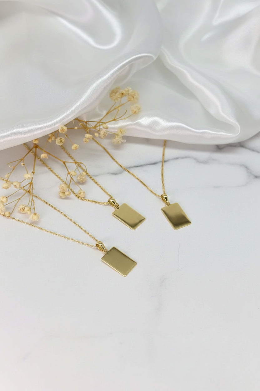 Engraved Necklace Rectangle Pendant 15.90x10.80 mm Name Date 18K Vermeil Gold Plated