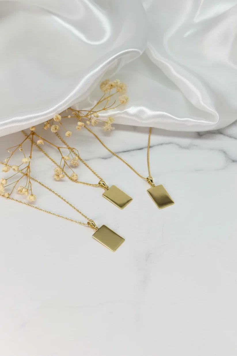 Engraved Necklace Rectangle Pendant 15.90x10.80 mm Your Own Handwriting 18K Vermeil Gold Plated
