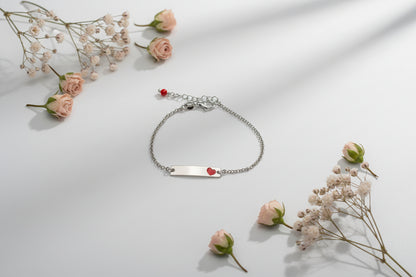 Children's Engraved Bracelet with Heart 925 Sterling Silver Rhodium Plated Personalized