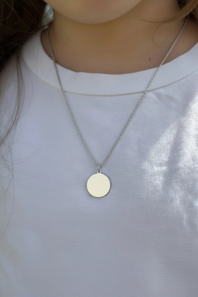 Personalized Engraved Necklace Own Handwriting Pendant Round 925 Sterling Silver Rhodium Plated 14 mm