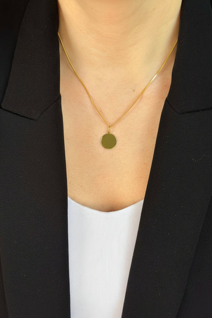 Personalized Engraved Necklace Initials Names Date Pendant Round 925 Silver 18K Vermeil Gold Plated 14 mm
