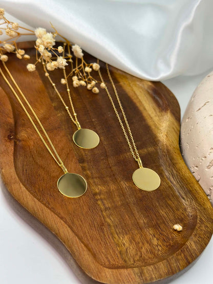 Personalized Engraved Necklace Coordinates Pendant Round 925 Silver 18K Vermeil Gold Plated 16 mm