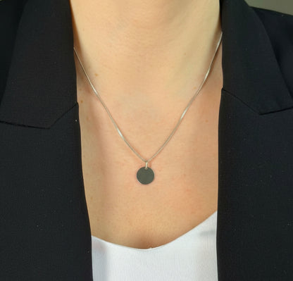 Personalized Round Necklace Pendant with Photo Engraving, 925 Rhodium-Plated Silver, 12 mm