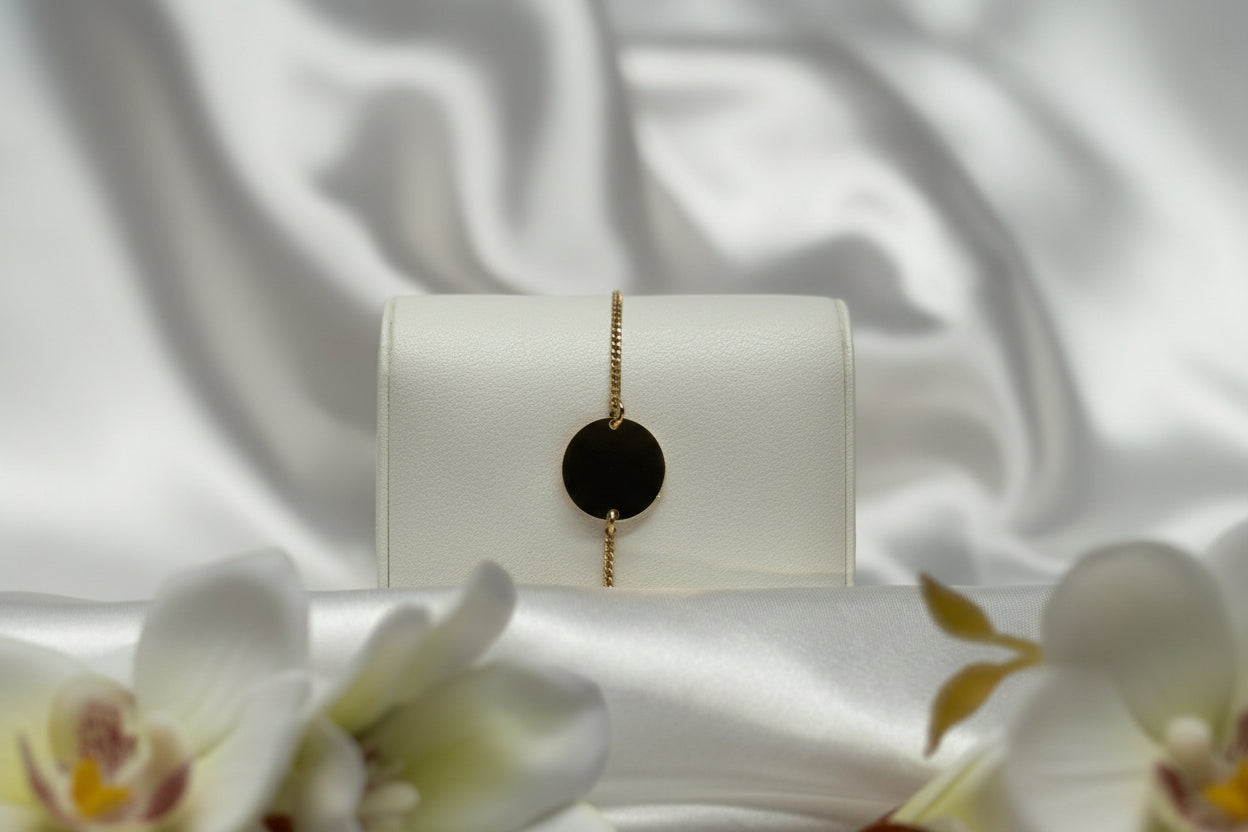 Personalized round bracelet Custom engraving 925 silver 18K gold plated 17 mm