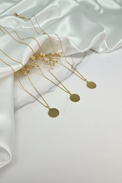 Personalized Engraved Necklace Initials Names Date Pendant Round 925 Silver 18K Vermeil Gold Plated 14 mm