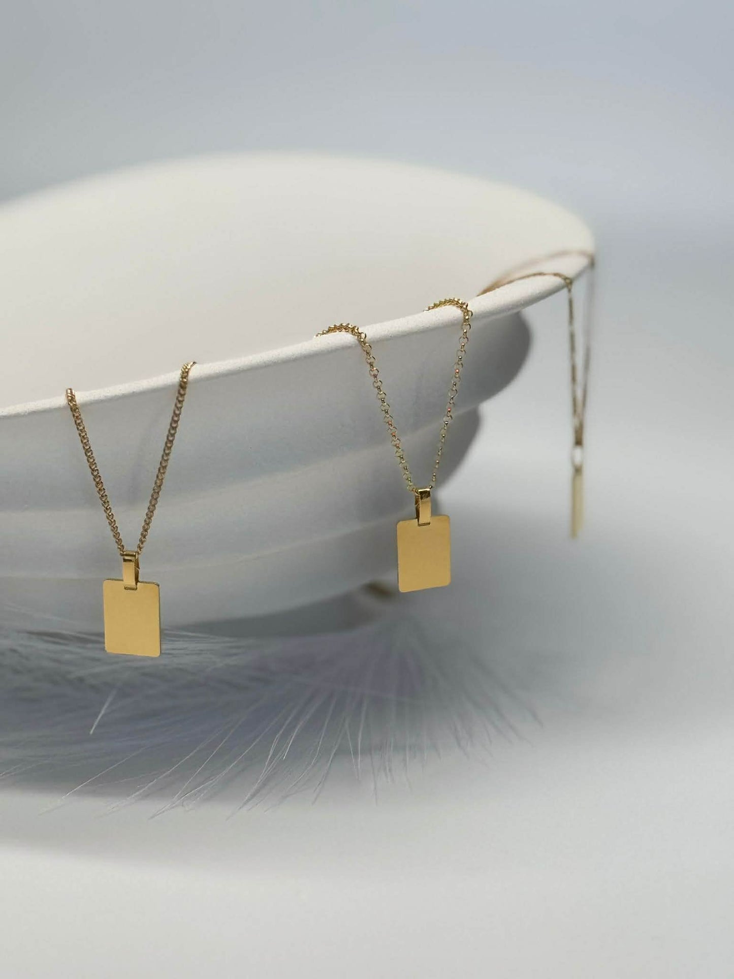 Personalized Necklace Engraving Rectangle Pendant 925 Silver 18K Gold Plated 16x12 mm