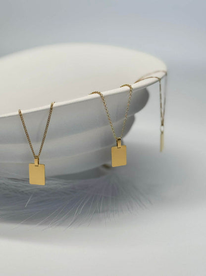 Personalized Necklace Engraving Rectangle Pendant 925 Silver 18K Gold Plated 16x12 mm