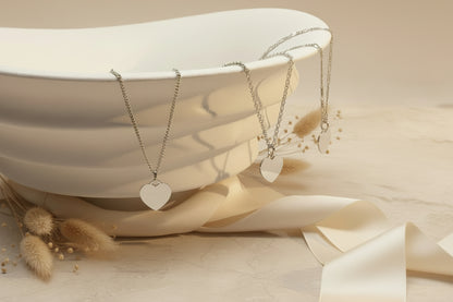 Personalized Necklace Heart Pendant with Engraving 925 Silver Rhodium Plated