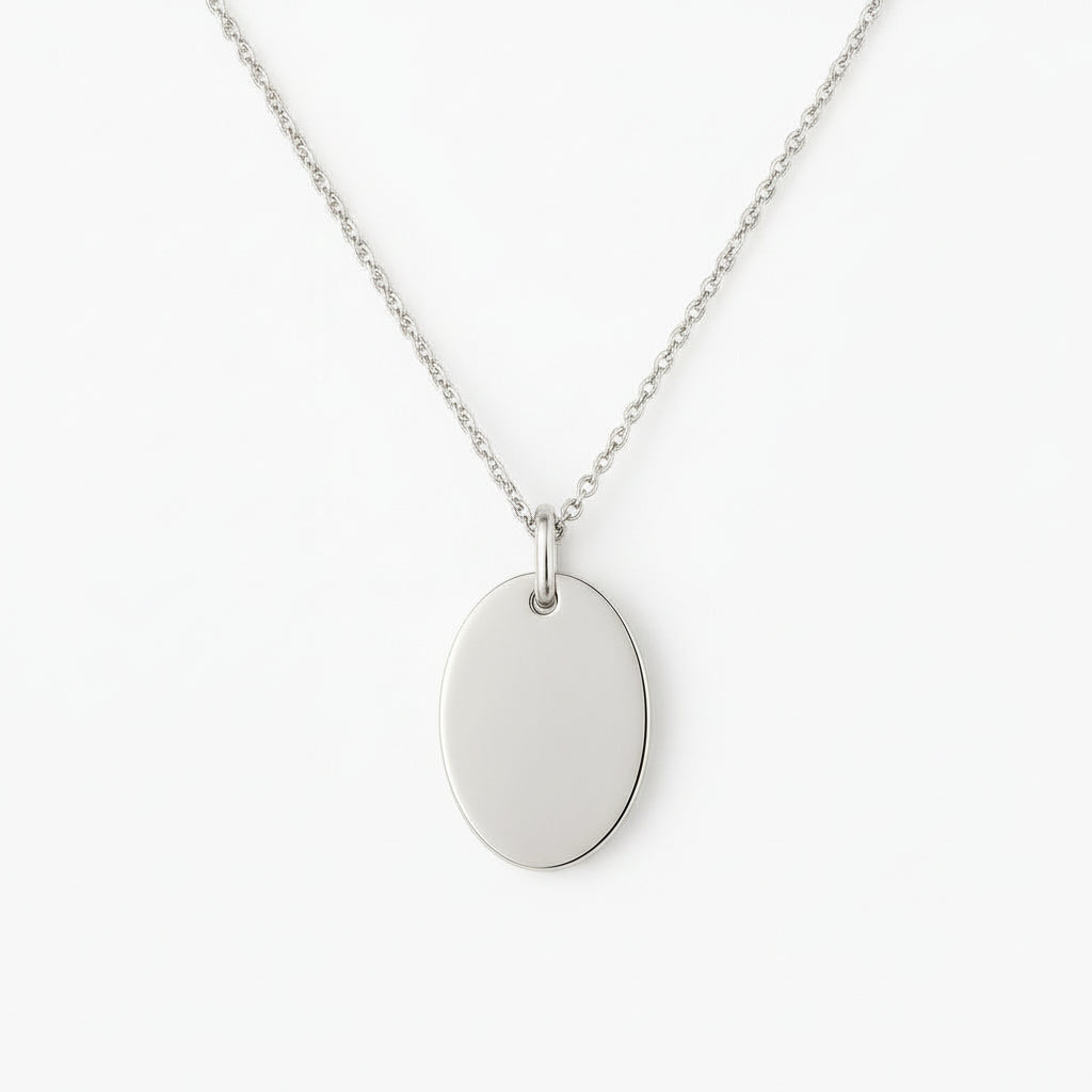 Personalized Necklace Engraving Oval Pendant 18 x 24 mm 925 Sterling Silver Rhodium Plated