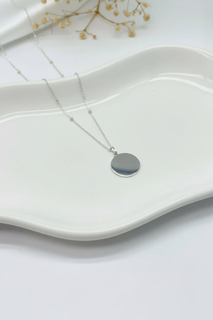Personalized Engraved Fingerprint Necklace Pendant Round 925 Sterling Silver Rhodium Plated 14 mm