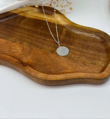 Personalized Engraved Coordinates Necklace Round Pendant 925 Sterling Silver Rhodium Plated 14 mm
