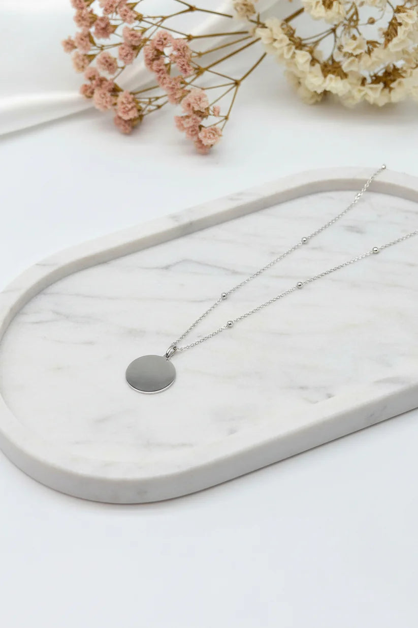 Personalized Engraved Necklace Own Handwriting Pendant Round 925 Sterling Silver Rhodium Plated 14 mm