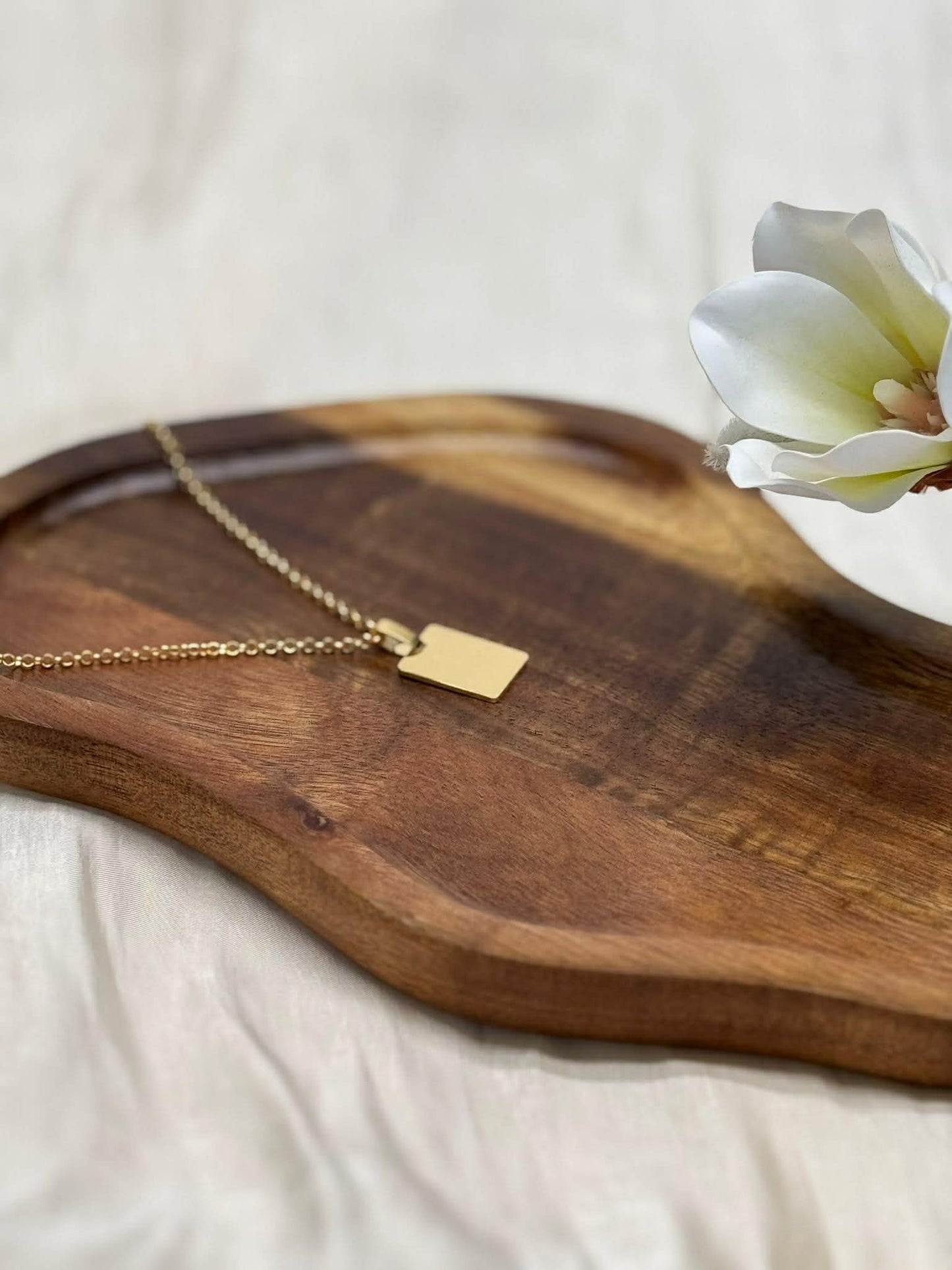 Personalized Necklace Engraving Rectangle Pendant 925 Silver 18K Gold Plated 16x12 mm