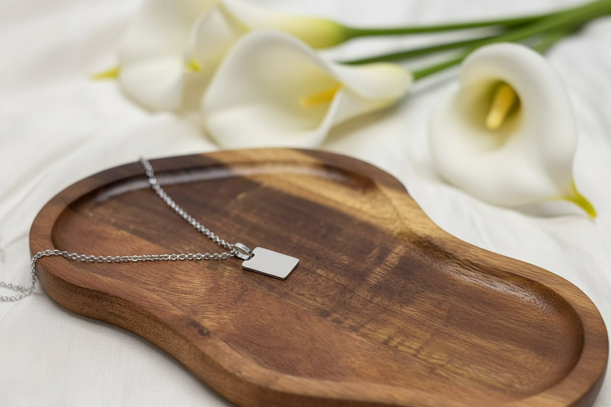 Personalized Necklace Rectangle Pendant Zodiac Engraving 925 Silver Rhodium Plated 16x12 mm