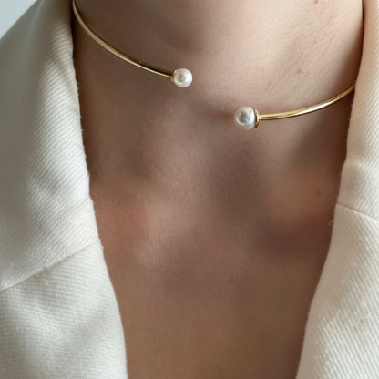 Open Choker in 925 Sterling Silver with 18K Gold Plating & Freshwater Pearls - Handmade Jewelry