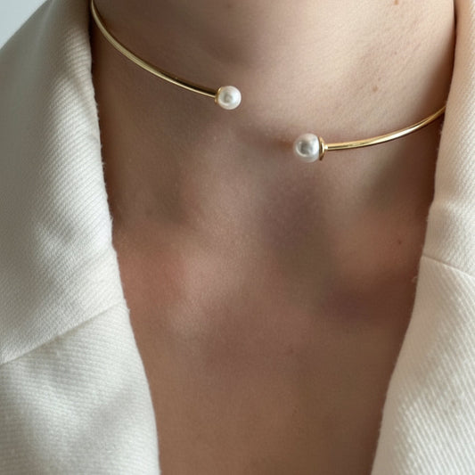 Open Choker in 925 Sterling Silver with 18K Gold Plating & Freshwater Pearls - Handmade Jewelry